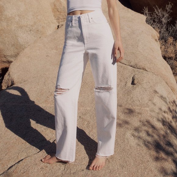 [NWT] Madewell Distressed Straight Leg Boyfriend Jean in White - Picture 1 of 9